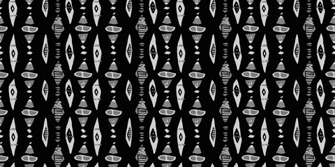 Fototapete - Seamless black code pattern with numbers and geometric letter design for a vintage textile backdrop