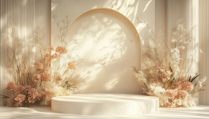 Poster - Elegant Luxury Podium With Natural Lighting For Branding And Product Presentation In 3d Rendering. Exuding Classic Beauty In Cosmetics.