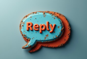 Poster - A blue and orange speech bubble with the word 'Reply' in orange letters