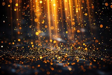 Wall Mural - golden light rays and sparkles on dark background.