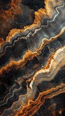 Poster - Winding through a vast canyon, striking sandstone textures reveal rich hues of orange and black. The sun sets, casting warm light on the rugged formations, enhancing their natural beauty