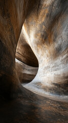 Poster - Winding through the smooth, flowing contours of an abstract cave reveals a world of natural artistry, where light dances on rich textures, creating a serene atmosphere during twilight