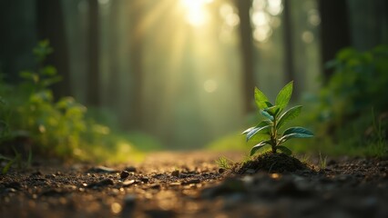 Wall Mural - A small plant growing out of the ground in the woods