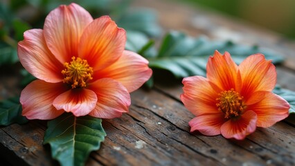 Wall Mural - A couple of orange flowers sitting on top of a wooden table