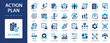 © Jan - Action plan flat icons collection. Planning actions and processes in business operations. Planning, schedule, strategy, analysis, tasks, goal, collaboration.