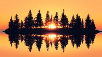 Poster - Serene sunset reflections of silhouetted trees on a calm lake creating a picturesque nature scene in golden hour tranquility