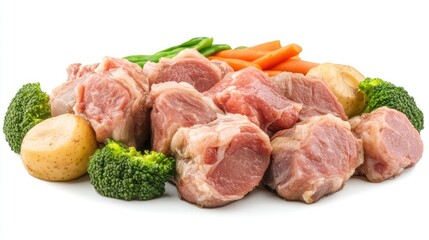 Aufkleber - Roast pork with assorted vegetables presented on a white background for a delicious culinary display