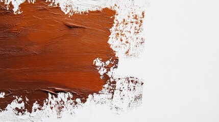 Poster - Brown roller paint application on a white wall showcasing texture and contrast in interior design for industrial aesthetics.