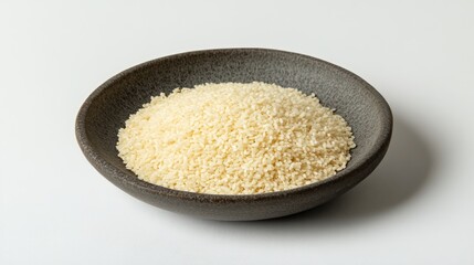 Aufkleber - Luxury gray plate filled with rice on an isolated background showcasing minimalistic culinary presentation and elegant food styling.