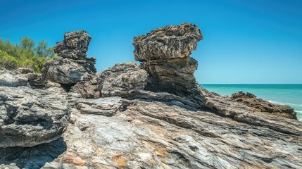 Aufkleber - Rock formations along the stunning coastline of Broome in northwest Australia under clear blue skies