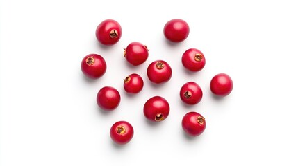 Aufkleber - Saskatoon berries scattered on a clean white background showcasing their vibrant red color and natural texture