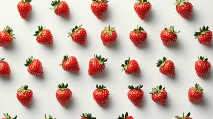 Leinwandbilder - Fresh and vibrant ripe strawberries arranged neatly on a clean white background for a colorful and appetizing visual appeal.