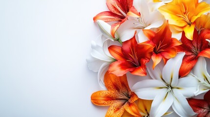 Aufkleber - Colorful Arrangement of Lilies and Flowers on a White Background for Elegant Decoration and Natural Aesthetics