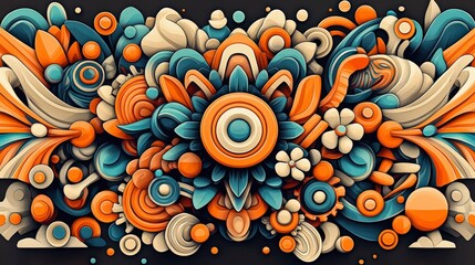 Poster - A vibrant, abstract composition featuring a multitude of shapes and colors, ideal for backgrounds, designs, and creative projects.