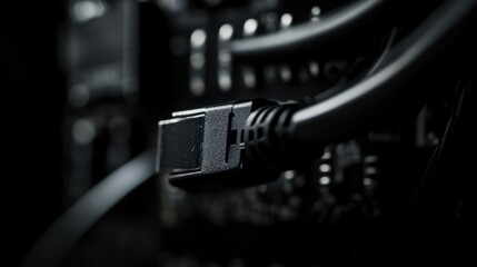 Poster - Close-up of SATA cable connected to a 2.5-inch HDD against a dark background showcasing technology in data storage.