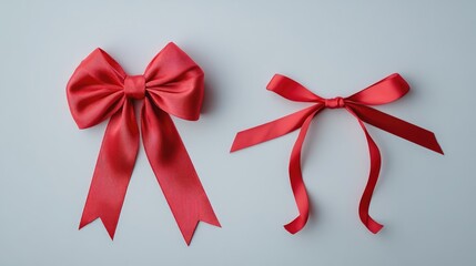 Aufkleber - Red satin bow and ribbon on a white background showcasing a festive decoration theme for gifts and celebrations