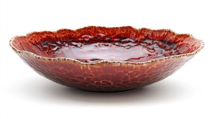 Poster - Elegant red ceramic bowl with a textured rim beautifully displayed on a clean white background for modern kitchen decor and styling purposes.
