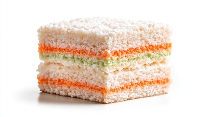 Aufkleber - Rice Cake Sandwich Layered with Colorful Sweet Fillings on White Background