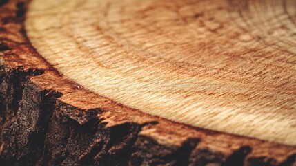 Poster - Wooden cross-section texture showcasing the natural grain and detailed patterns of a freshly cut timber log in close-up view.