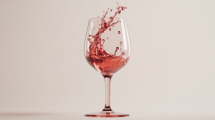 Poster - Red wine pouring into a glass with dynamic splashes against a neutral background showcasing elegance and indulgence in beverage photography