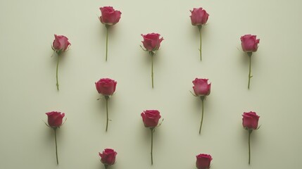 Aufkleber - Roses arranged symmetrically in pink hues over a soft green backdrop creating a serene floral pattern for elegant presentations.