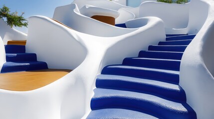 Poster - Artistic Steps with Fluid Design in Blue and White Tones for Architectural and Interior Inspiration