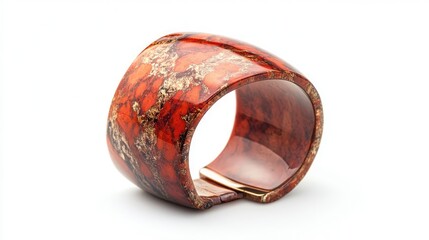 Poster - Elegant red mineral bracelet display on a clean white background showcasing unique textures and vibrant colors in jewelry design.