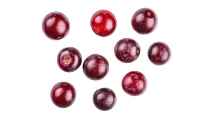 Aufkleber - Red grape berries cluster isolated on white background with multiple angles showcasing fresh and ripe fruit for culinary use