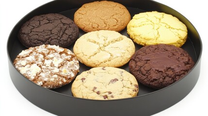 Aufkleber - Assorted homemade cookies in a black round box arranged on a white background showcasing various flavors and textures.