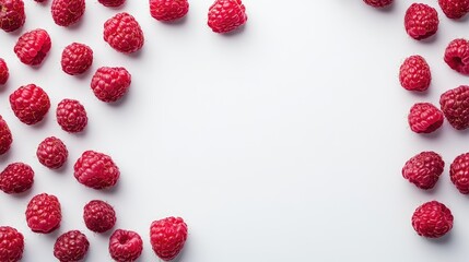 Leinwandbilder - Fresh ripe raspberries arranged on a clean white background with ample negative space for design or culinary themes