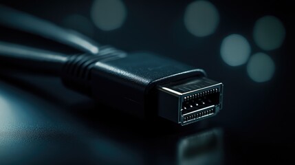 Poster - SATA cable connected to a 2.5 inch HDD close up against a dark background showcasing technology and connectivity details