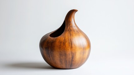 Poster - Wooden gourd vase artfully crafted with a smooth finish against a minimalistic white background for modern home decor inspiration
