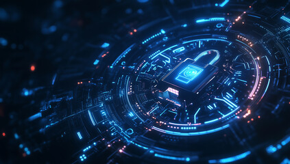 Cyber security lock symbol in a digital world