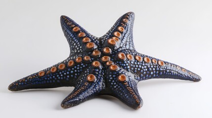 Poster - Vibrant blue sea star displayed on a clean white background emphasizing its unique texture and natural beauty