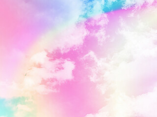 Wall Mural - beauty sweet pastel yellow and pink colorful with fluffy clouds on sky. multi color rainbow image. a