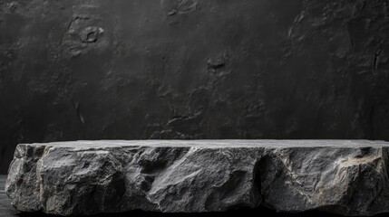Leinwandbilder - Rock stone podium display on dark gray textured wall perfect for product presentation in studio environment with sleek modern aesthetics