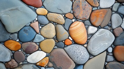 Poster - Colorful Natural Stone Pattern on Cement Flooring for Decorative Design and Landscaping Uses