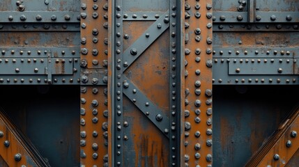 Poster - Tower Bridge steel structure close-up showcasing intricate rivets and weathered patina in a vintage industrial style.
