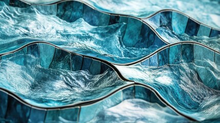 Poster - Rippling water reflection on textured blue tiles creating a dynamic visual of movement and depth in a swimming pool setting