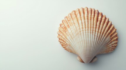 Poster - Close-up of a beautifully textured sea cockleshell on a clean white background showcasing natural colors and patterns.