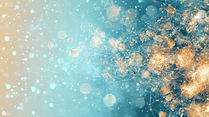 Poster - An artistic abstract image showcasing shimmering lights and particles against a tranquil blue background, perfect for digital design projects.