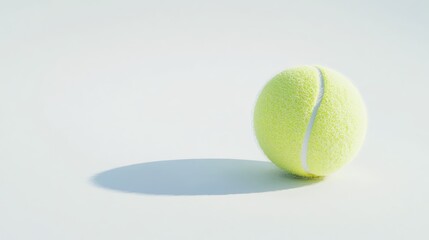 Poster - solitary tennis ball featuring vibrant yellow color resting on a smooth white background casting a s