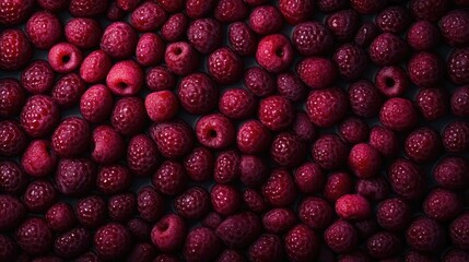 Poster - Vibrant close-up of fresh ripe raspberries creating a textured background full of rich red hues and natural patterns