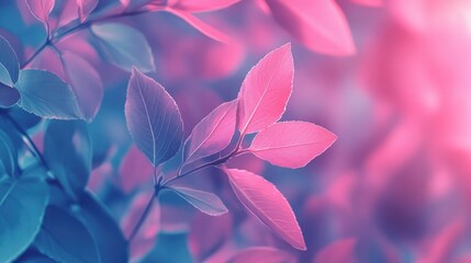 Poster - Spring foliage closeup Soft focus ethereal pastel leaves with retro film effect Ideal for seasonal and nature themed designs