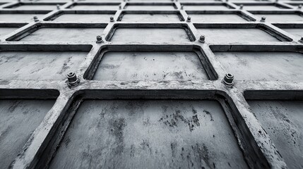 Poster - Industrial stainless steel lattice texture for backgrounds in web design and mobile applications, featuring metallic grid detail.