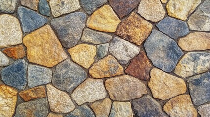 Poster - Granite cobblestone pavement texture in perspective close-up of a rustic stone surface with varied colors and shapes for background use
