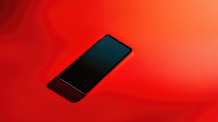 Aufkleber - Modern smartphone positioned on vibrant red surface creating a striking visual contrast showcasing technology and design elegance.