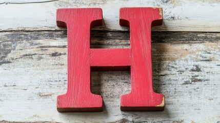 Poster - Red wooden letter H displayed on rustic wooden background for creative designs and decorative purposes