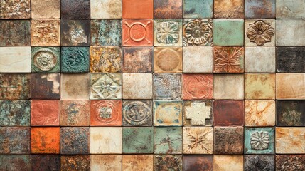 Poster - Colorful ceramic tile patterns showcasing intricate designs and textures for interior decor inspiration and architectural elements.