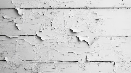 Poster - Peeling white paint on weathered wood surface highlighting texture and age of the rustic wall in a close-up perspective.